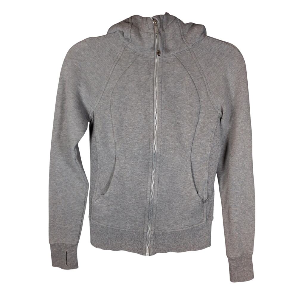 Lululemon Gray Scuba Full Zip Light Cotton Active Fleece Hoodie w/ Logo Size 2